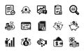 Vector set of Checked calculation, Check investment and Business targeting icons simple set. Vector