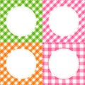 Vector Set of checkered cell of Vichy multi colored summer cards with a round frame.