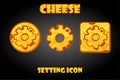 Vector set of cheesy settings buttons for game.