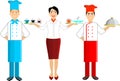 Vector set of chef and waiters, girls and men.