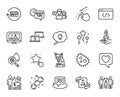 Vector set of Chemical formula, Refund commission and Energy line icons set. Vector