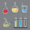 Vector set - chemical test. Flat design chemistry laboratory experiment equipment