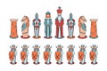 Vector set of chess pieces in cartoon style: king, queen, bishop, knight, rook, pawn. Royalty Free Stock Photo