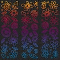 Vector set of child drawing flowers icons in doodle style. Painted, colorful, gradient pictures on a piece of paper on blackboard Royalty Free Stock Photo
