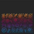 Vector set of child drawing flowers icons in doodle style. Painted, colorful, gradient pictures on a piece of paper on blackboard Royalty Free Stock Photo