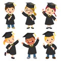 Set of children in a graduation gown and mortar board Royalty Free Stock Photo
