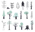 Vector set of children s drawings - cute forest and plants. Doodle style. Ideal for childs decoration. Flat green trees.