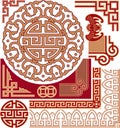 Set of Chinese Pattern Elements - Corners, Border, Round Ornament