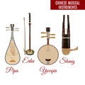 Vector set of chinese string and wind musical instruments, flat style.