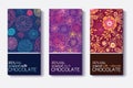 Vector Set Of Chocolate Bar Package Designs With Colorful Floral Patterns. Milk, Dark, Almond. Editable Packaging Royalty Free Stock Photo