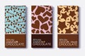 Vector Set Of Chocolate Bar Package Designs With Flags, Heartsm Stars Patterns. Milk, Dark, Almond. Editable Packaging Royalty Free Stock Photo