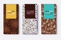 Vector Set Of Chocolate Bar Package Designs With Modern Brown Floral Patterns. Pastel Rectangle Frames. Editable