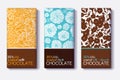 Vector Set Of Chocolate Bar Package Designs With Modern Floral Patterns. Milk, Dark, Almond. Editable Packaging
