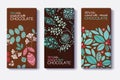 Vector Set Of Chocolate Bar Package Designs With Modern Plants and Leaves Patterns. Milk, Dark, Almond. Editable