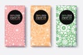 Vector Set Of Chocolate Bar Package Designs With Pastel Geometric Patterns. Editable Packaging Template Collection.