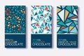 Vector Set Of Chocolate Bar Package Designs With Vintage Geometric Mosaic Patterns. Editable Packaging Template