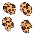 Vector set of chocolate chip cookies with bite Royalty Free Stock Photo