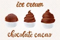 Vector Set of chocolate ice cream with cacao of brown different shapes in a cup on transparent background lettering hand made text Royalty Free Stock Photo