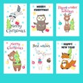 Vector set of Christmas cards with cute animals Royalty Free Stock Photo