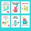 Vector set of Christmas cards with cute cats Royalty Free Stock Photo