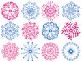 Vector set christmas dark blue and red snowflakes isolated Royalty Free Stock Photo