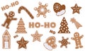 Vector set of Christmas gingerbread cookies. New Year\'s decor isolated on white background. Royalty Free Stock Photo