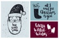 Vector set of Christmas, New Year hand drawn cards with lettering.