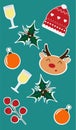 Vector set of Christmas and New Year hand drawn elements. Cute christmas, winter signs and characters. Cliparts with outline isola Royalty Free Stock Photo