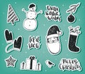 Vector set of Christmas, New Year stickers, badges. Design elements for holiday decoration. Royalty Free Stock Photo