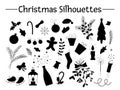 Vector set of Christmas objects silhouettes. Stencil of New Year elements. Royalty Free Stock Photo