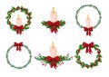 Vector set with Christmas wreaths and candles