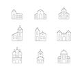 Vector set of church buildings icons. Linear simple isolated icons in flat style on white background. Design template for web Royalty Free Stock Photo