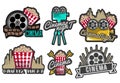 Vector set cinema labels and logos. Isolated illustration in vintage style. Colorful badges, emblems, design elements of