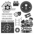 Vector set of cinema logo, labels. Movie studio and theater badges, emblems, signs. Illustration in vintage retro style.