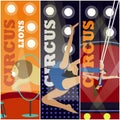 Vector set of circus concept banners. Acrobats and artists perform show in arena. Royalty Free Stock Photo