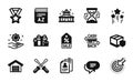 Vector set of Circus, Targeting and Sale coupon icons simple set. Vector