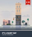 Vector set of Cityscape with building. Vector cartoon illustration of rainy landscape with buildings. Part eight 8