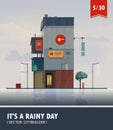 Vector set of Cityscape with building. Vector cartoon illustration of rainy landscape with buildings. Part five 5