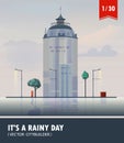 Vector set of Cityscape with building. Vector cartoon illustration of rainy landscape with buildings. Part one 1