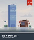 Vector set of Cityscape with building. Vector cartoon illustration of rainy landscape with buildings. Part seven 7