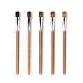 Vector Set of Clean Professional Makeup Concealer Eye Shadow Brushes with Different Black Brown Bristle and Handles