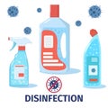 Vector set of cleaning products for disinfection. Virus prevention