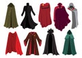 Vector set of cloaks. Cloaks party clothing and capes costume set.