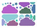 Colorful clouds vector collection with polka dots. Cloud computing pack with stars. Royalty Free Stock Photo