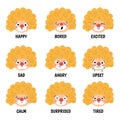Vector set with clown faces showing feelings and emotions. Circus artists avatars clipart. Amusement heads icons. Cute funny