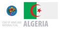 Vector set of the coat of arms and national flag of Algeria Royalty Free Stock Photo