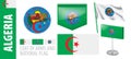 Vector set of the coat of arms and national flag of Algeria Royalty Free Stock Photo
