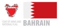 Vector set of the coat of arms and national flag of Bahrain