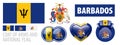 Vector set of the coat of arms and national flag of Barbados