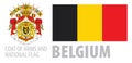 Vector set of the coat of arms and national flag of Belgium Royalty Free Stock Photo